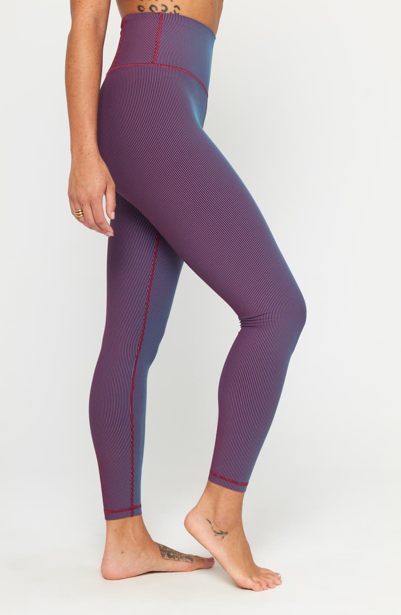 Spiritual Gangster Ada 2-Tone Stripe Leggings, Alternate, color, Port