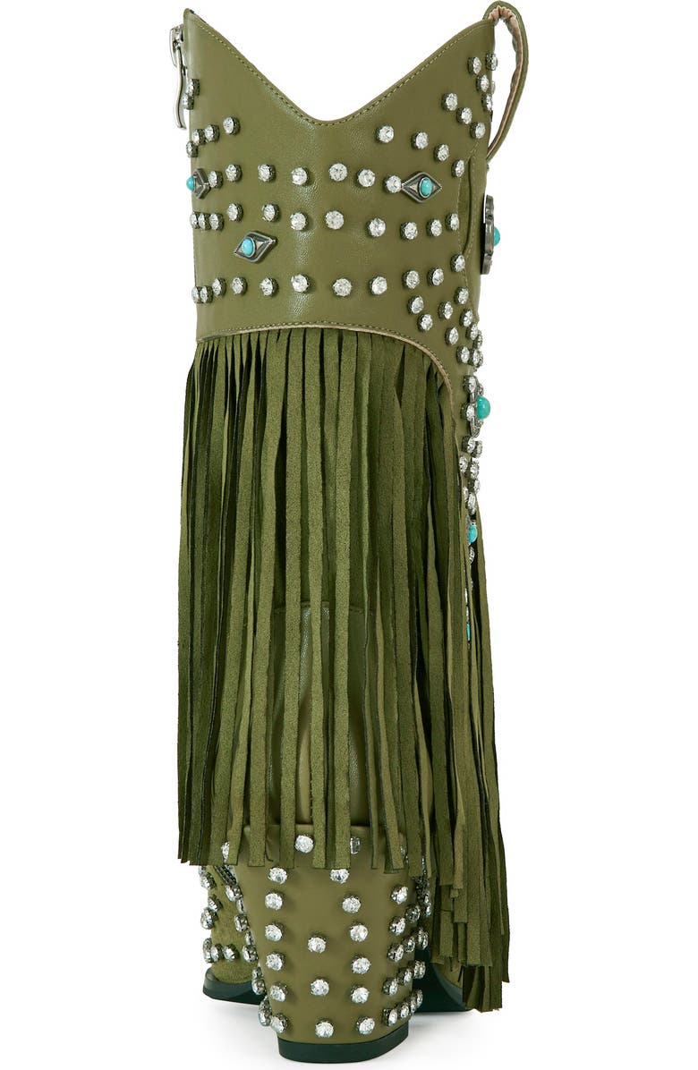 AZALEA WANG Greyson Fringe & Stud Cowboy Boot, Alternate, color, Olive