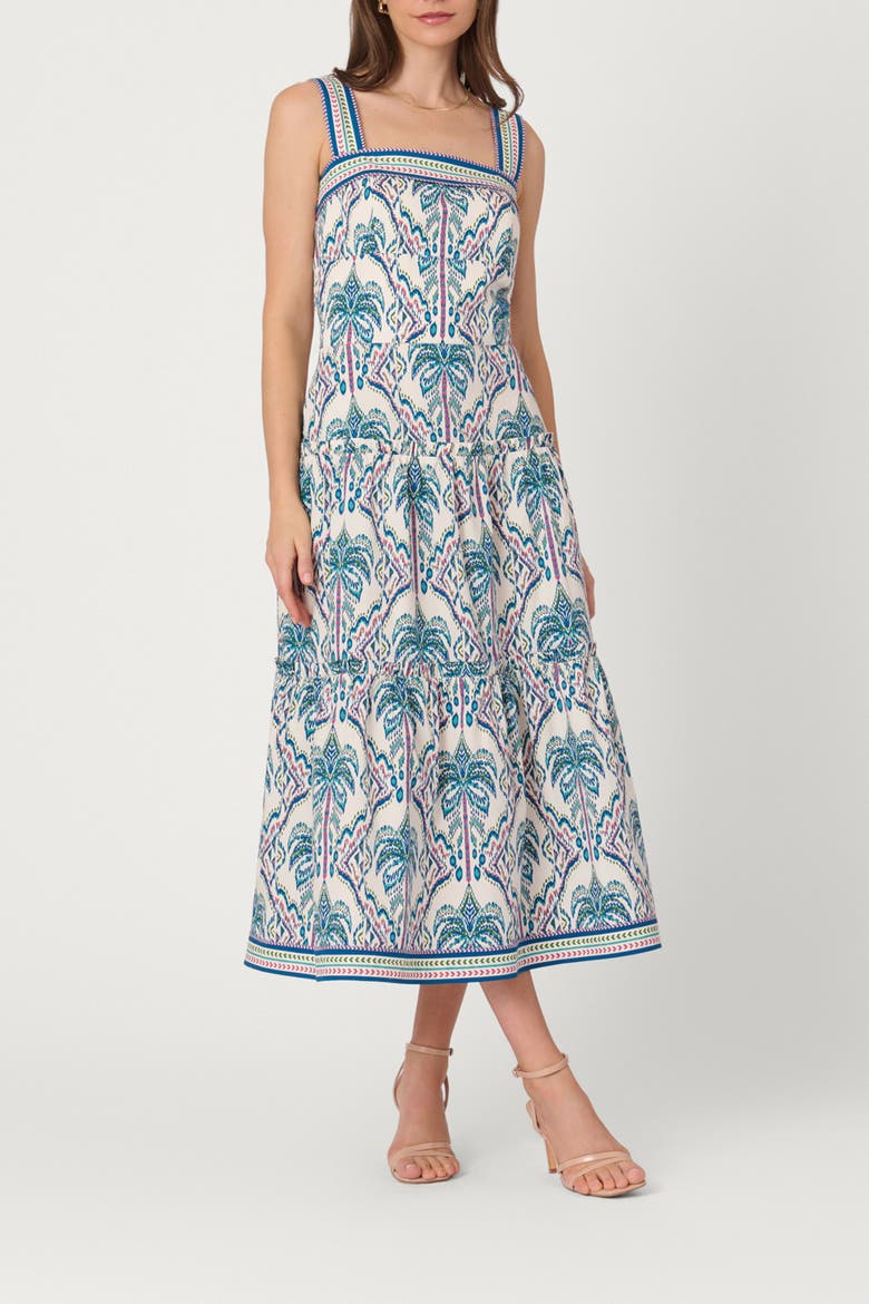 Balinese Palm Print Brook Dress, Main, color, Ivory/Blue Multi