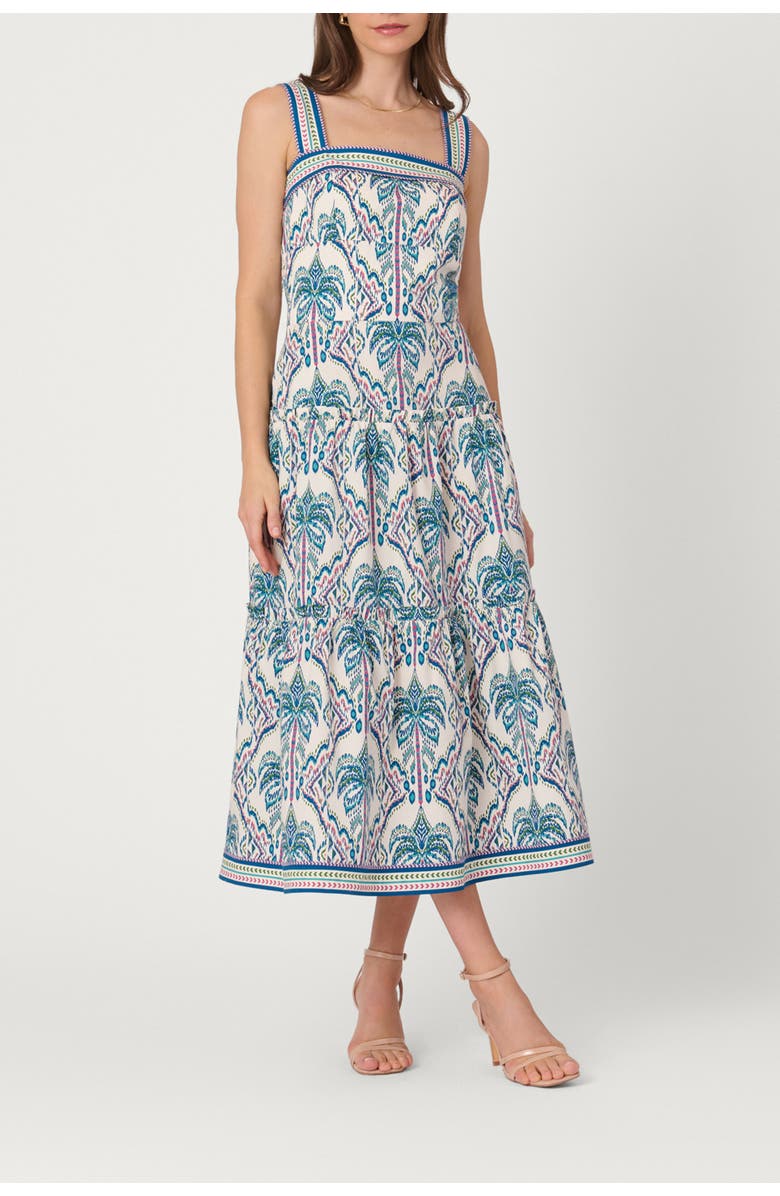 Shoshanna Balinese Palm Print Brook Dress, Main, color, Ivory/Blue Multi
