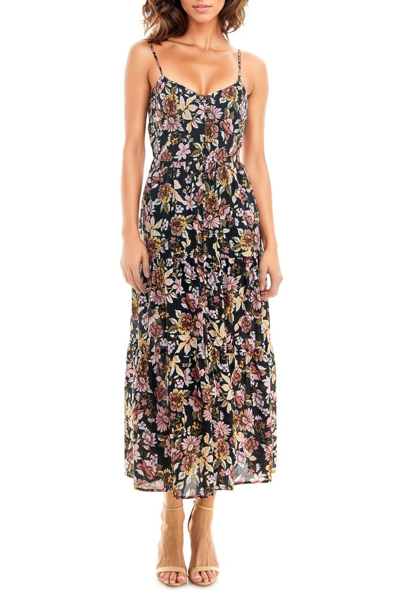 Floral Tiered Button-Up Dress, Main, color, BLK MULTI FLORAL