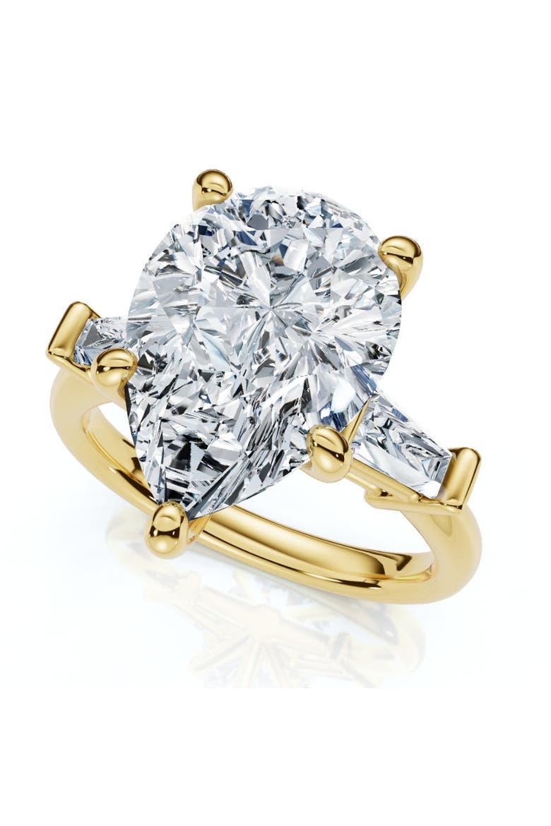 5 1/2Ct Certified Pear & Baguette Diamond Engagement Ring Gold Lab grown, Main, color, 14k Yellow Gold