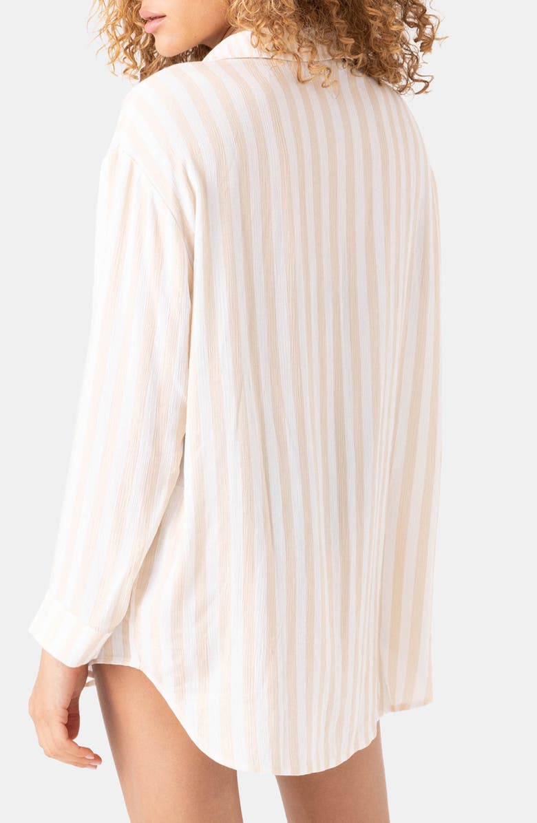 Roxy Stripe Out Oversize Cover-Up Button-Up Shirt, Alternate, color, Egret
