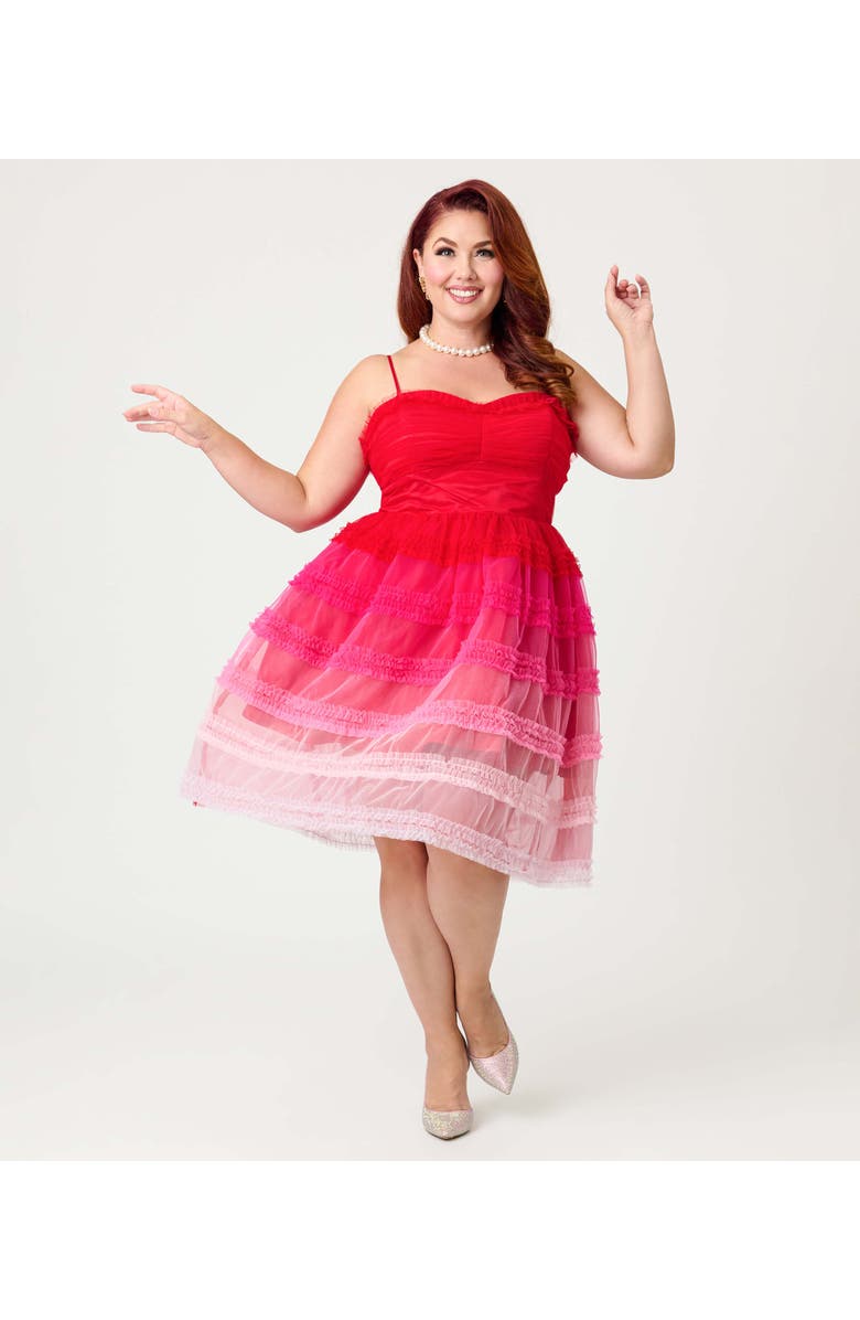 Unique Vintage Plus Size Tiered Sheer Swing Dress, Main, color, Red & Pink Ombre