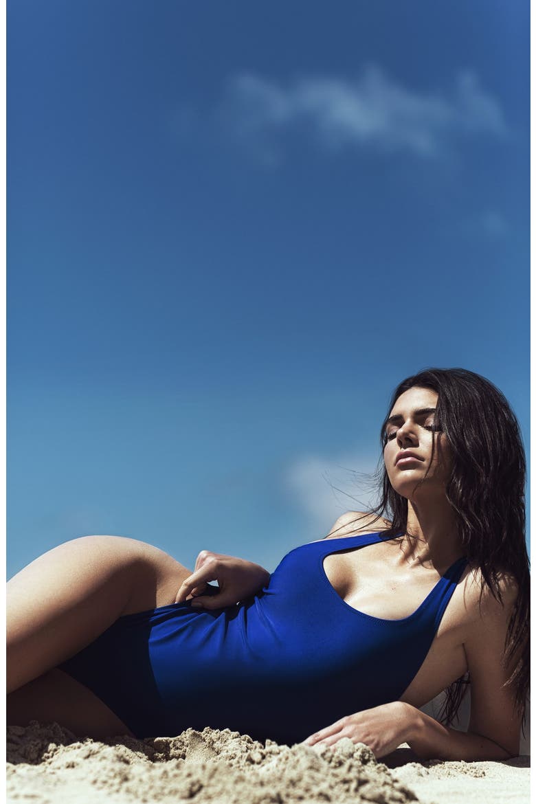 KENDALL + KYLIE at Topshop Elastic Strap One-Piece Swimsuit, Alternate, color, COBALT