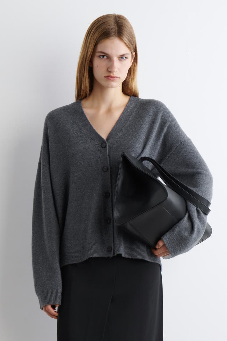 Cashmere Relaxed-Fit V-Neck Cardigan, Main, color, GRAY MÉLANGE