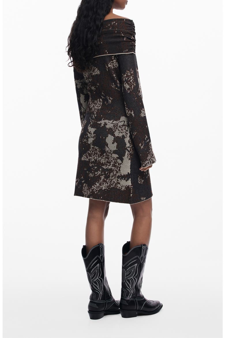 Off the Shoulder Long Sleeve Rib Dress, Alternate, color, BROWN