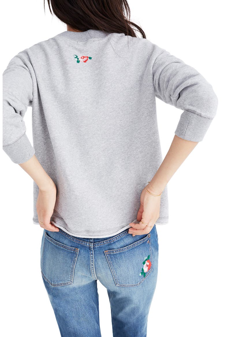Embroidered Crop Sweatshirt, Alternate, color, HEATHER SMOKE