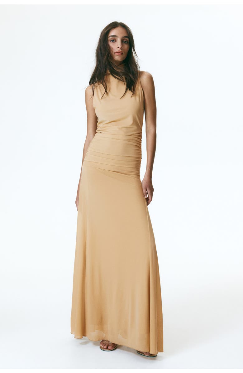 H&M Gathered mesh dress, Alternate, color, Beige
