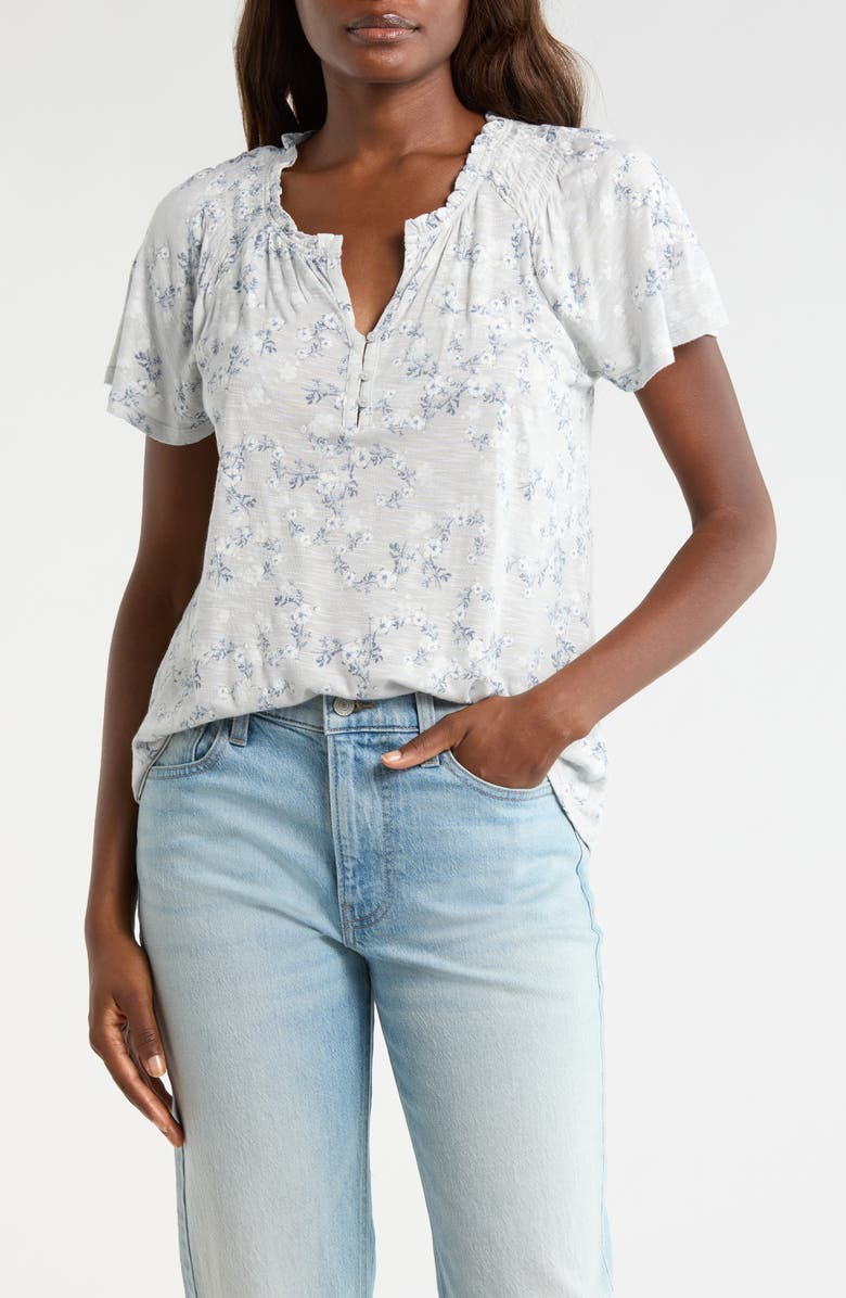 Lucky Brand Sandwash Flutter Sleeve Top, Main, color, Blue Floral