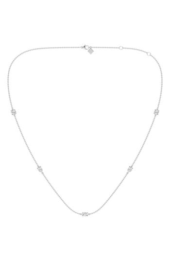 Everyday By Hautecarat Mixed Shape Diamond Station Necklace In 14k White Gold