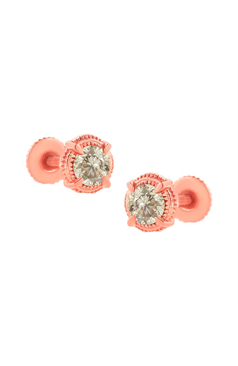 Haus of Brilliance .925 Sterling Silver Diamond Solitaire Milgrain Stud Earrings, Alternate, color, Rose