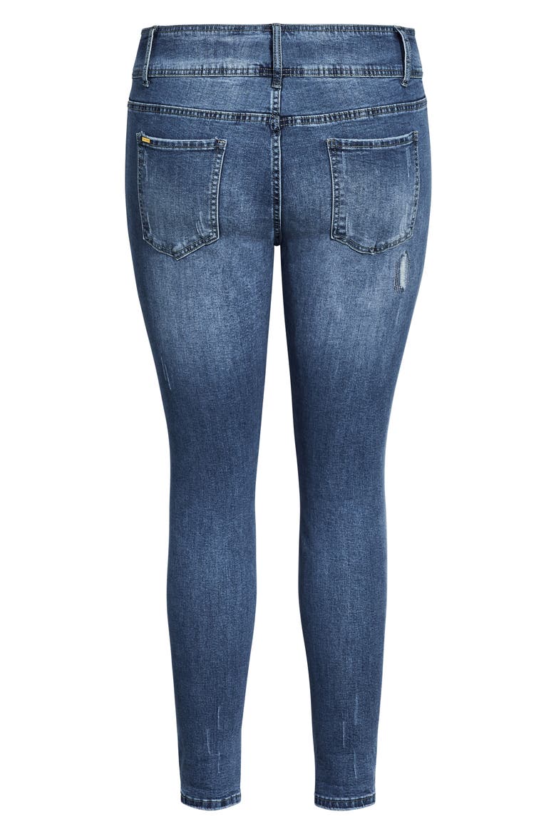 Patched Apple Skinny Jeans, Alternate, color, INDIGO