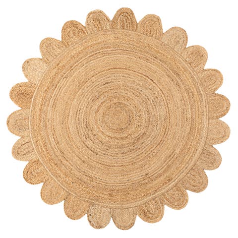 Petal Boho Jute Scalloped Circle Round Area Rug