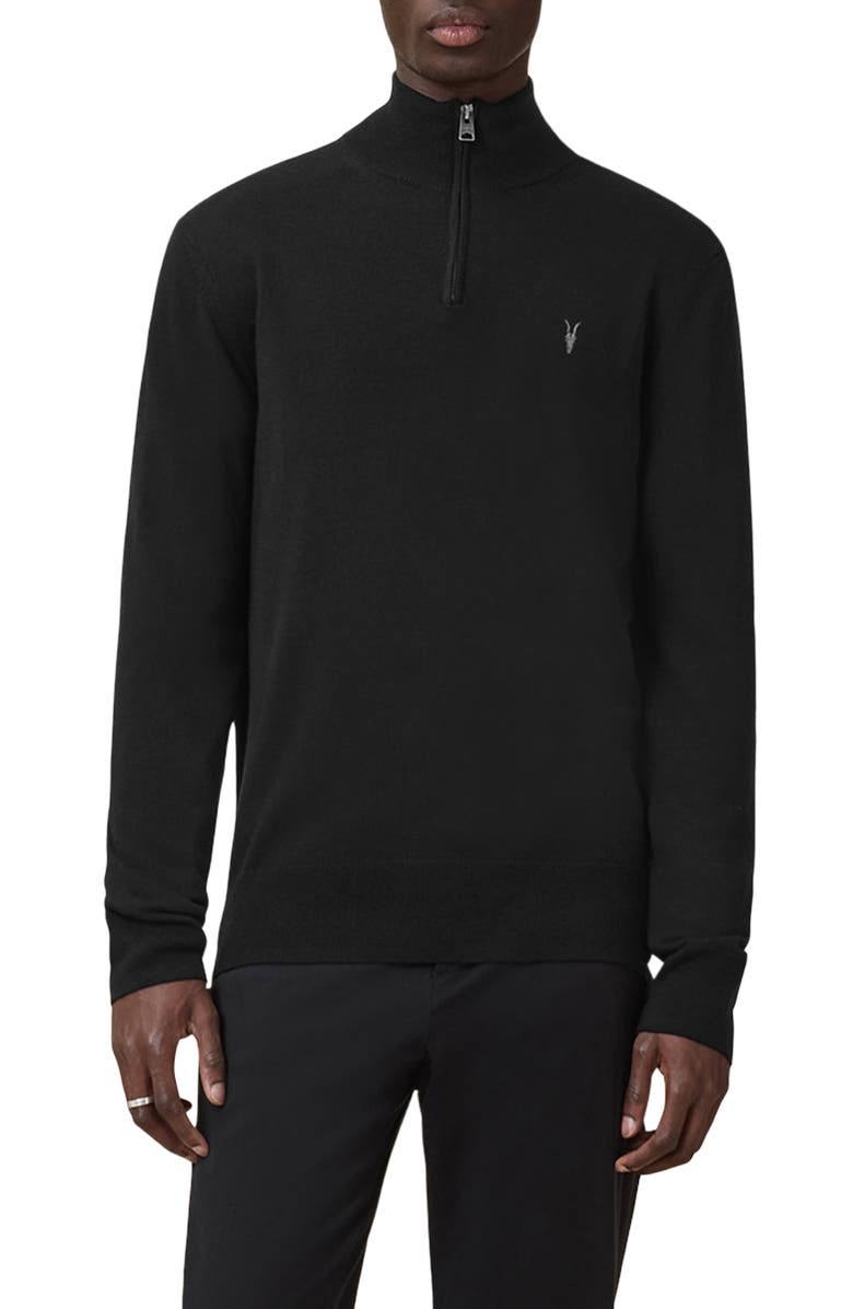 AllSaints Kilburn Funnel Neck Wool Blend Quarter Zip Sweater, Main, color, Black
