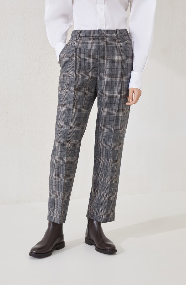 Brunello Cucinelli Prince of Wales baggy trousers, Alternate, color, Anthracite