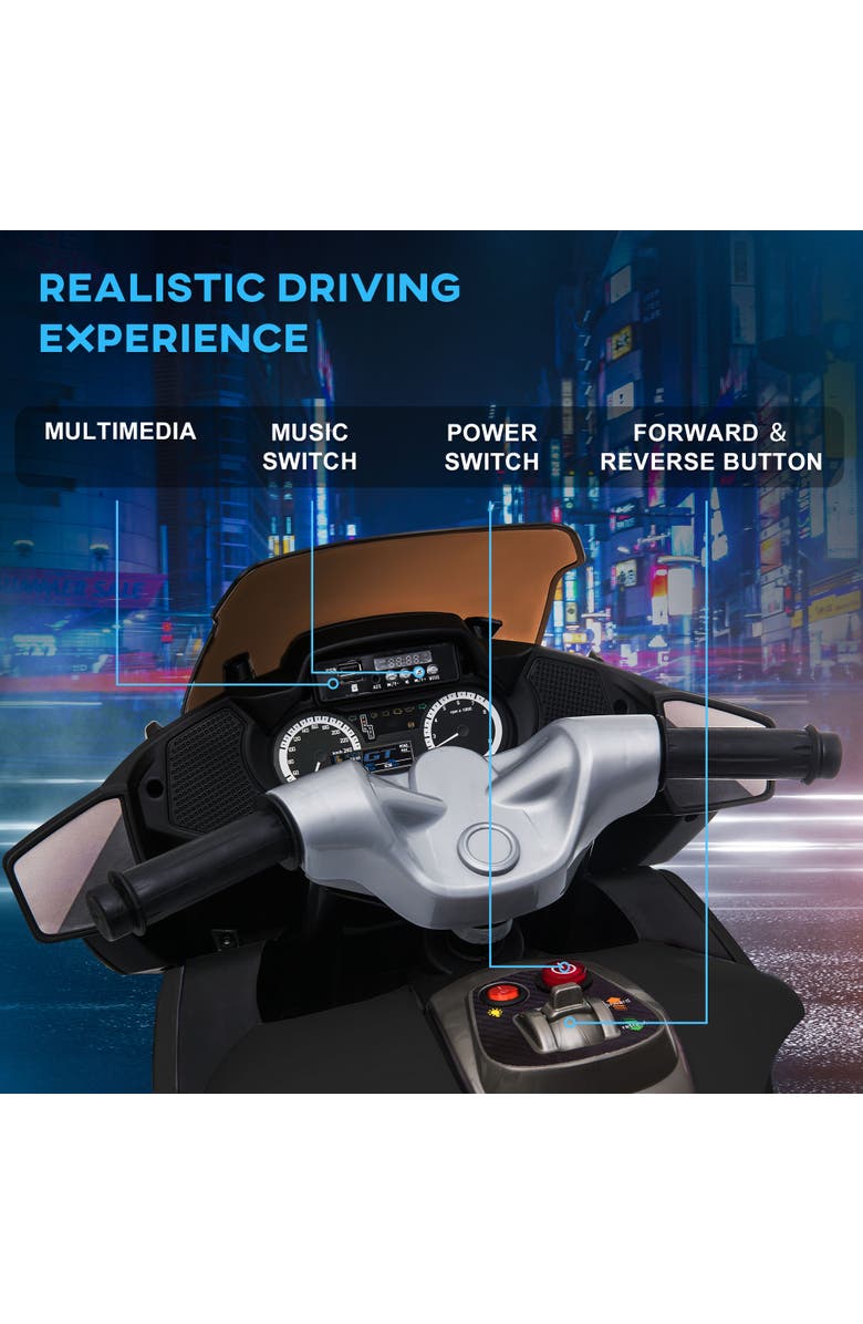 Aosom Kids Motorcycle with Training Wheels, Roaring Engine Design, High-Traction, Light Music, Alternate, color, Black