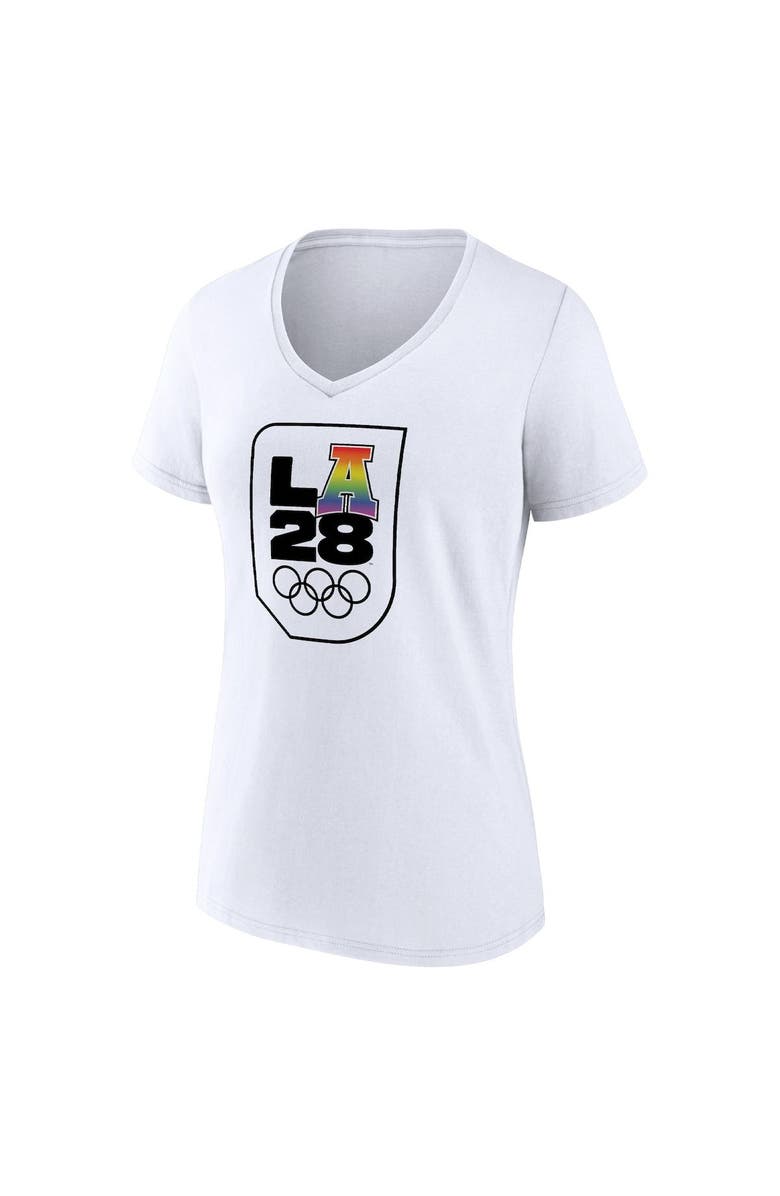 FANATICS Women's White LA 2028 Summer Olympics Pride V-Neck T-Shirt, Alternate, color, 
