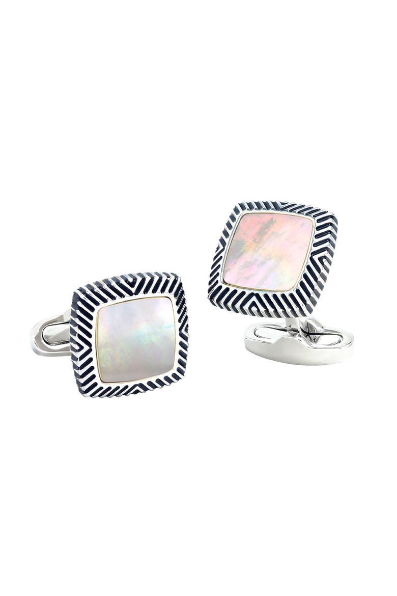 Mother Of Pearl Soft Square Antiqued Frame Cufflinks, Main, color, White