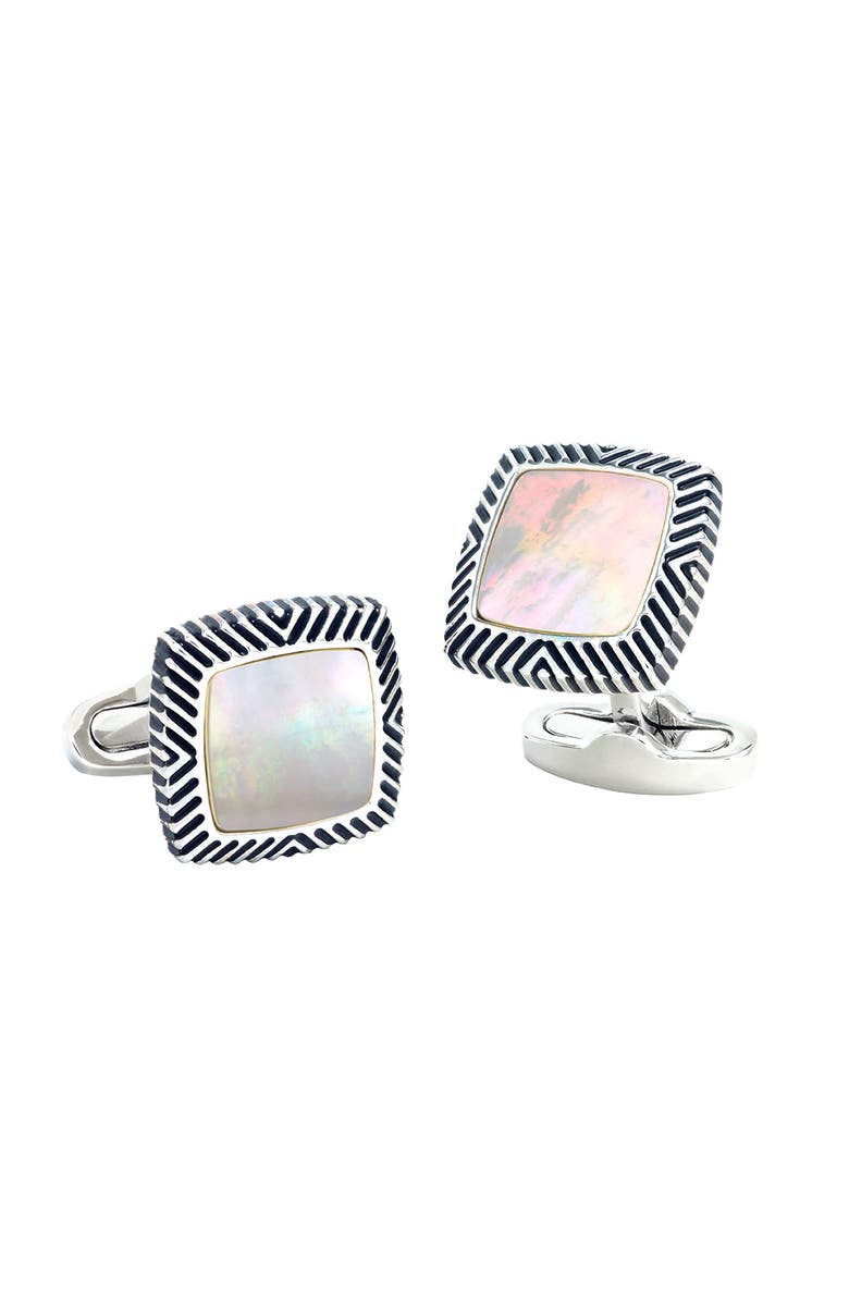 Link Up Mother Of Pearl Soft Square Antiqued Frame Cufflinks, Main, color,