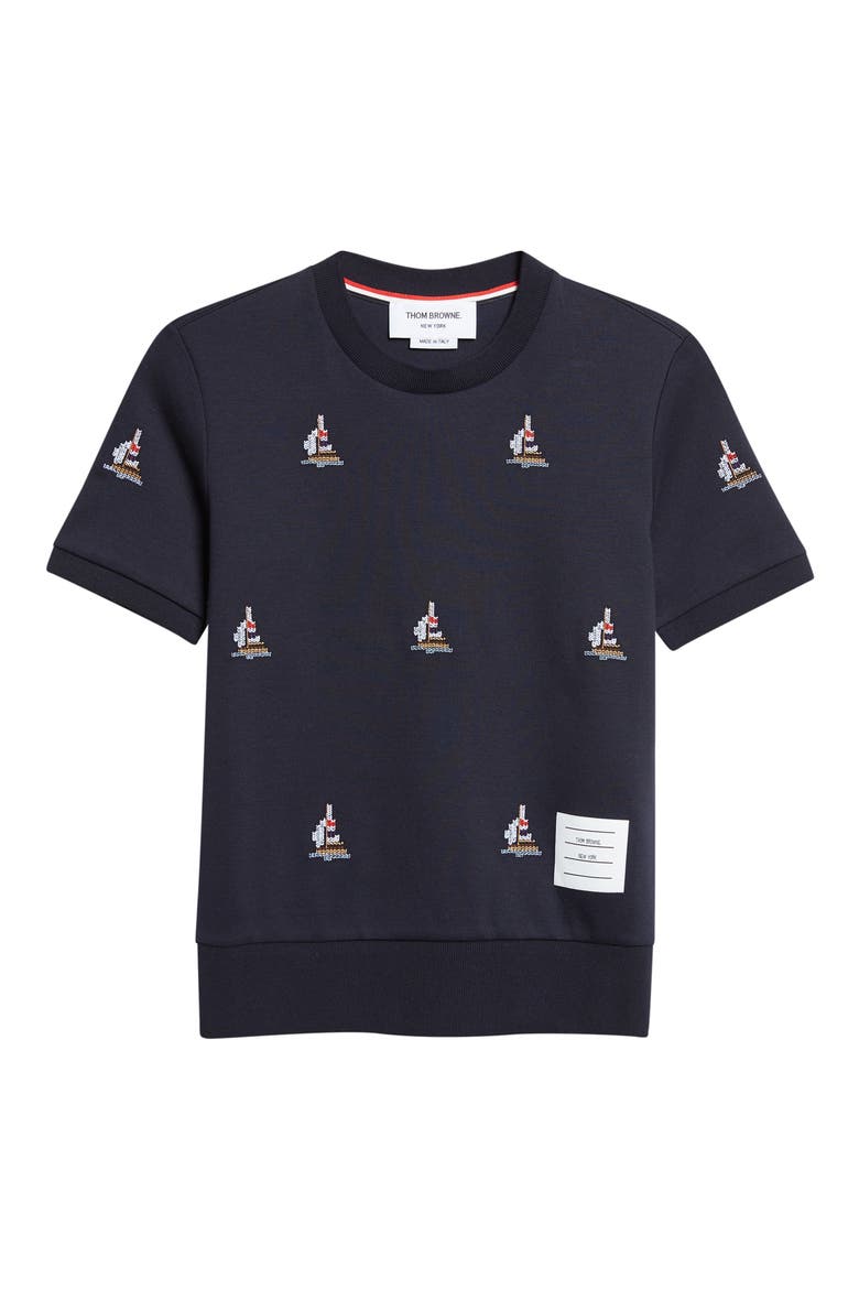Sailboat Cotton Blouson T-Shirt, Alternate, color, NAVY