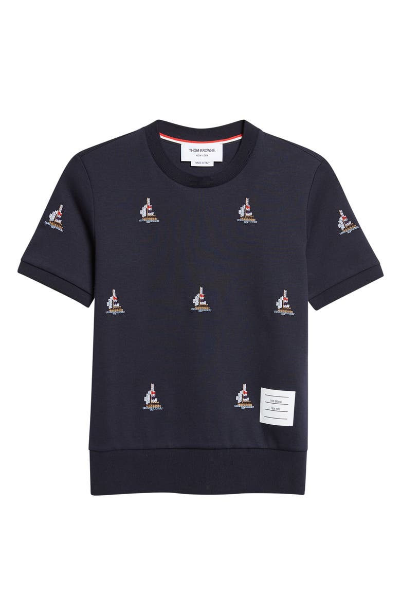 Thom Browne Sailboat Cotton Blouson T-Shirt, Main, color, Navy
