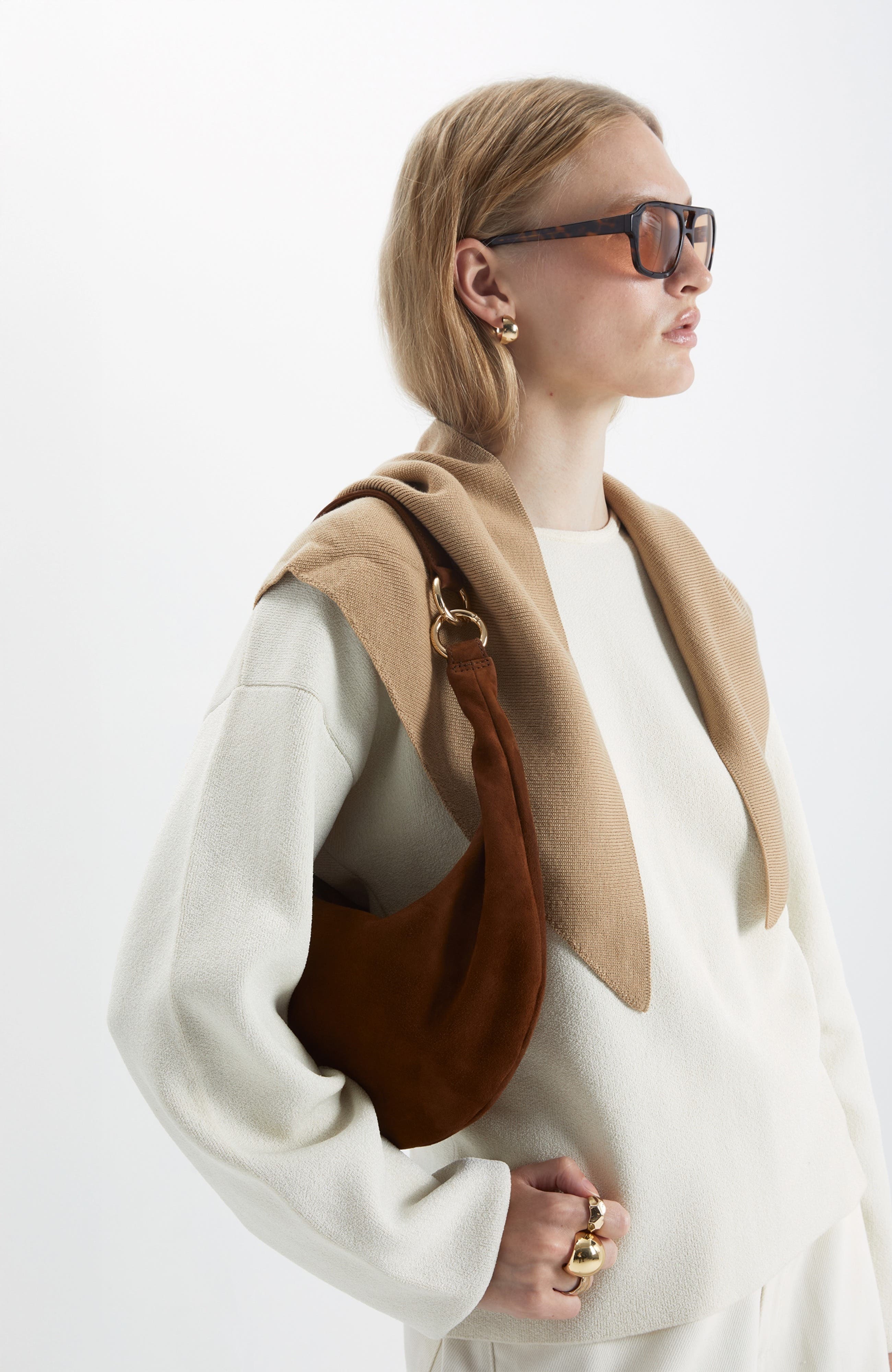 Small Leather Convertible Hobo Crescent Ring Bag, Alternate, color, Pralien Suede
