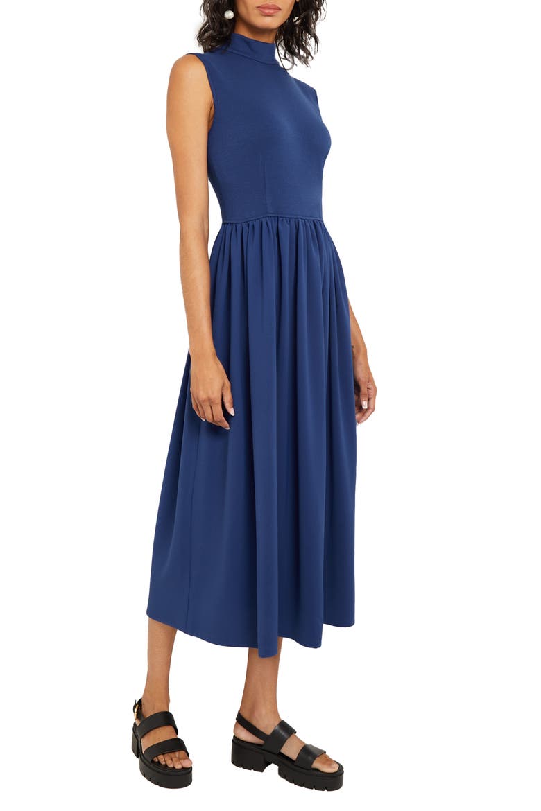 Mixed Media Fit & Flare Dress, Alternate, color, OCEANIC
