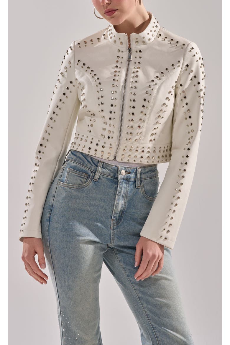 Silvina Studded Vegan Leather Jacket, Main, color, WHITE