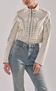 AZALEA WANG Silvina Studded Vegan Leather Jacket