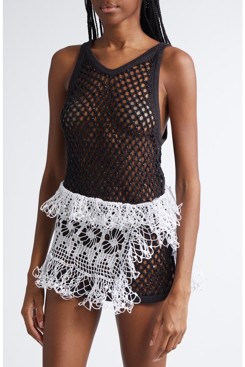 Trinity Marina Crystal Embellished Open Knit Sweater Tank, Alternate, color, BLACK
