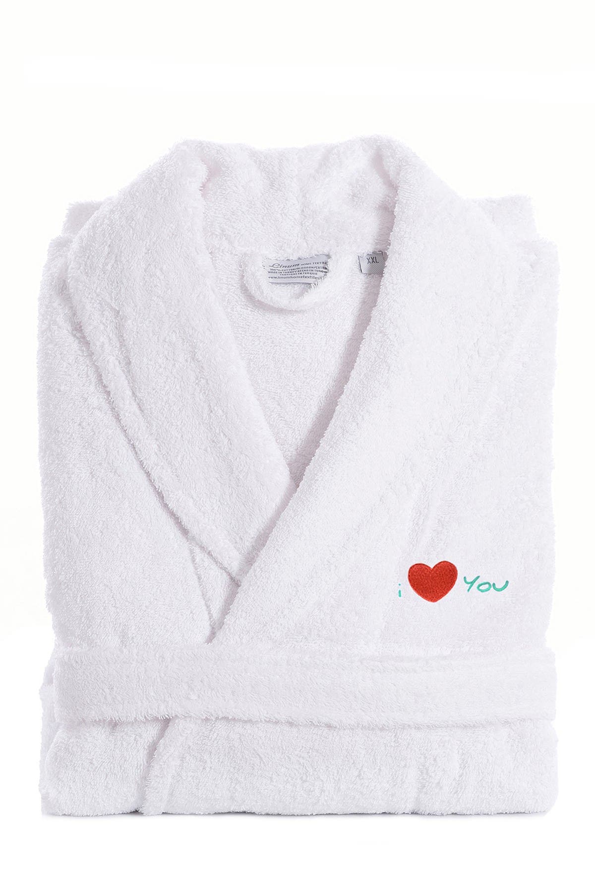 Linum Home Textiles 'I Love You' Embroidered White Terry Bathrobe ...