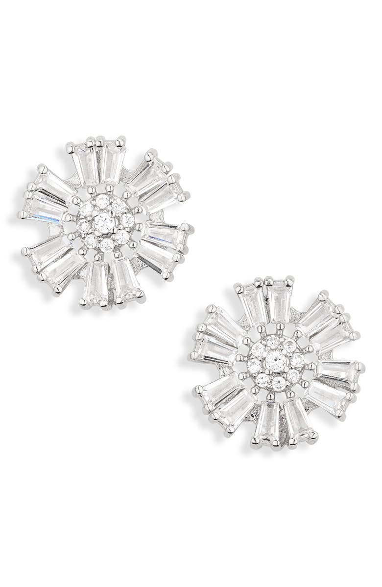 Cara Crystal Floral Button Stud Earrings, Main, color, Silver