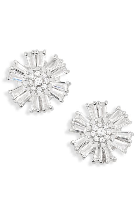 Crystal Floral Button Stud Earrings