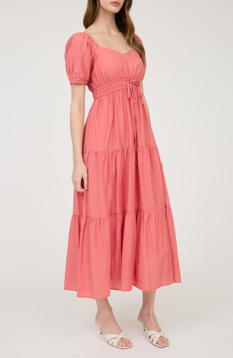 AUGUST SKY Puff Sleeve Tiered Maxi Dress, Alternate, color, Coral
