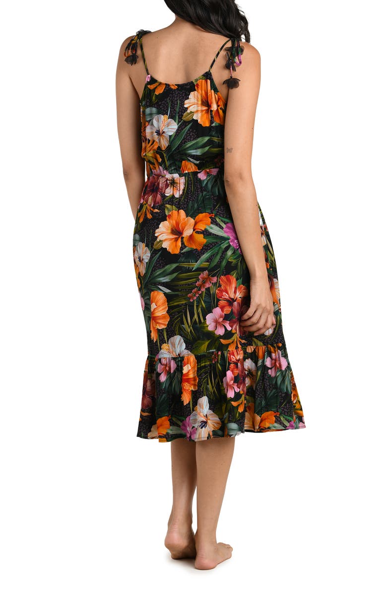 La Blanca Tropical Hideaway Tie Strap Cover-Up Midi Dress, Alternate, color, Multi