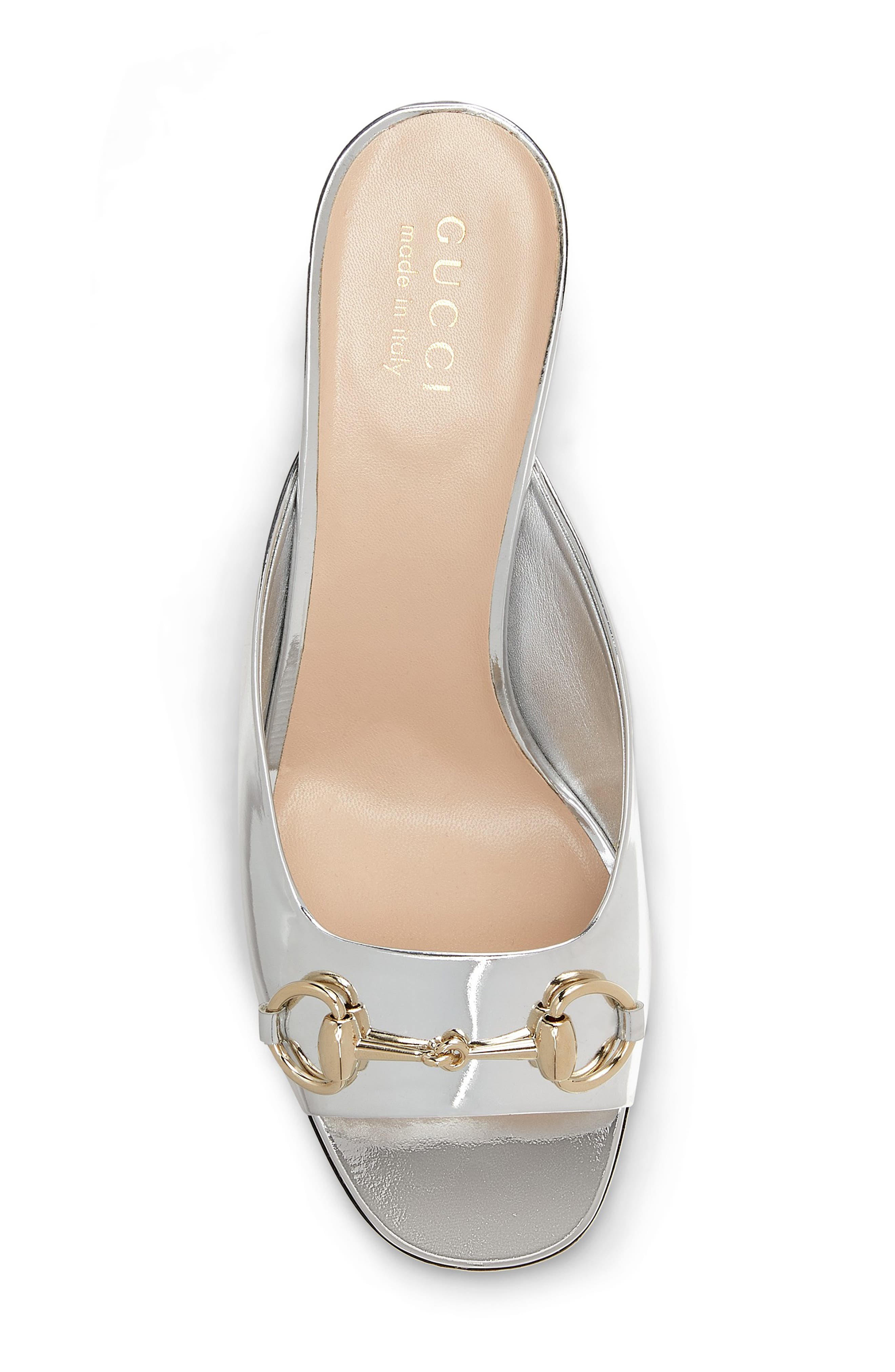 Gucci Horsebit Metallic Slide Sandal, Alternate, color, Silver