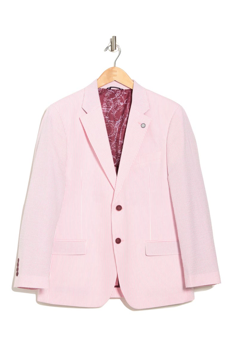 Seersucker Stripe Cotton Blend Jacket, Main, color, PINK