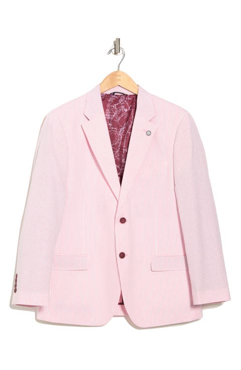 Seersucker Stripe Cotton Blend Jacket