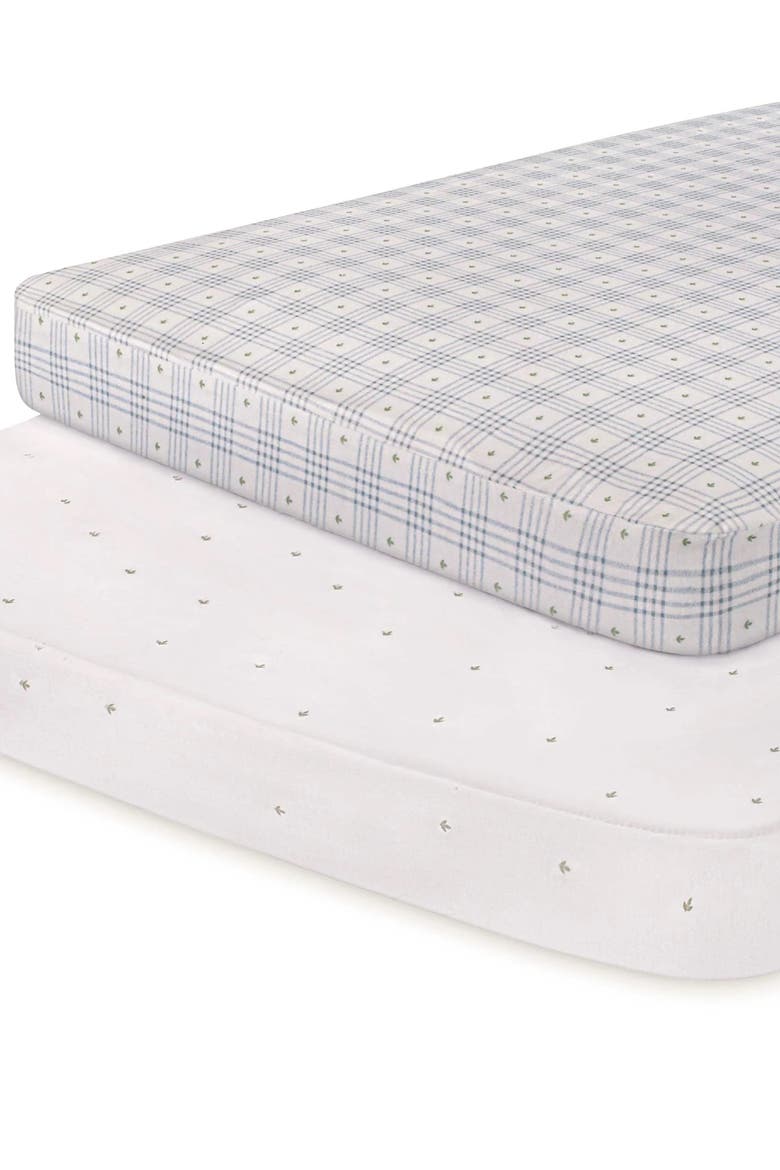 Floral Plaid Collection Waterproof Pack n Play Sheets 2 Packs, Alternate, color, Blue