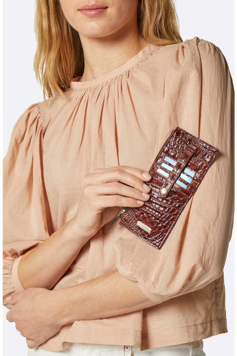Croc Embossed Leather Credit Card Wallet, Alternate, color, WATERFALL