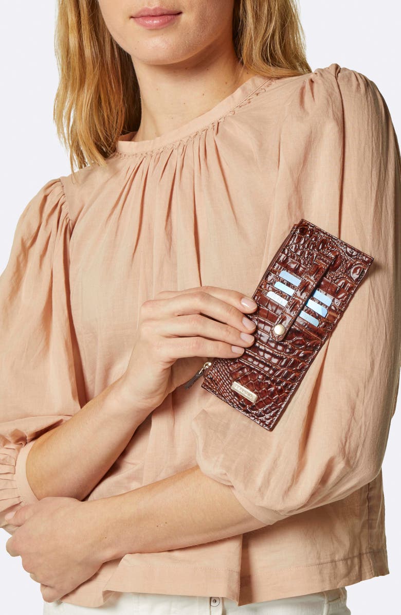 Brahmin Croc Embossed Leather Credit Card Wallet, Alternate, color, Waterfall