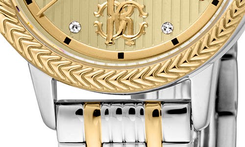 Roberto Cavalli Textured Crystal Two-tone Quartz Bracelet Watch, 30mm In Two Tone Silver & Gold