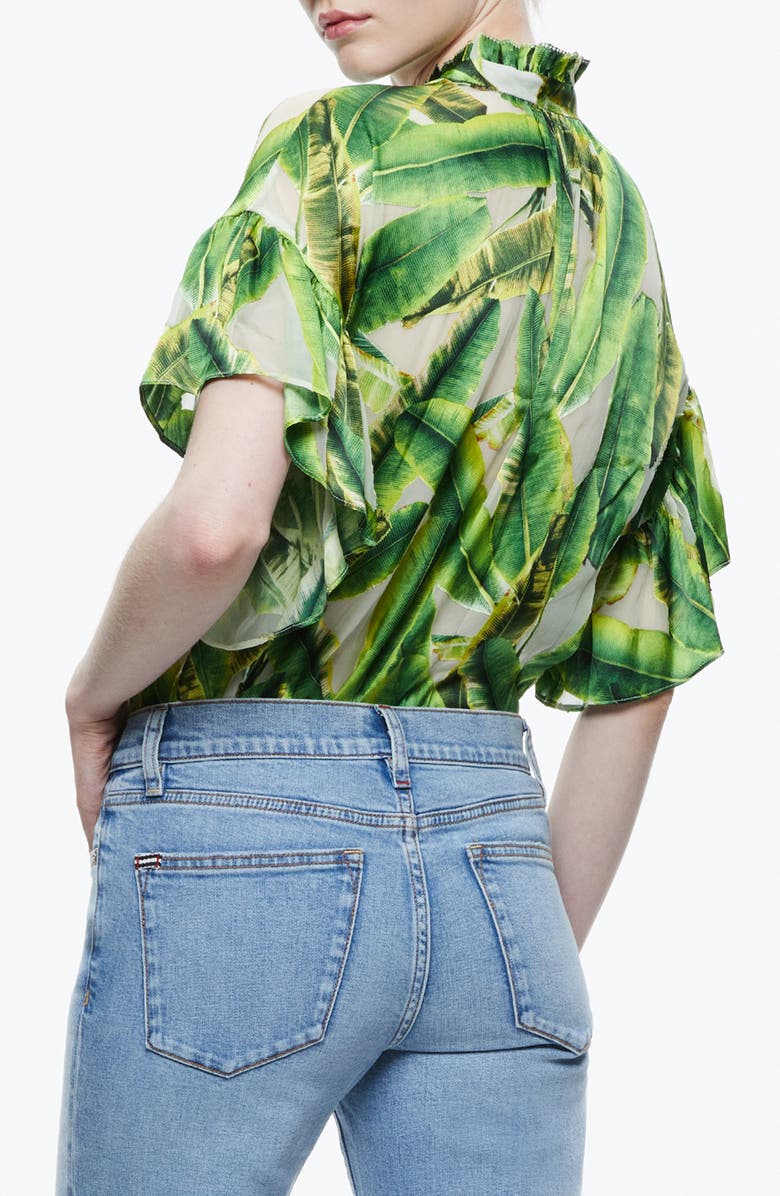 Alice + Olivia Julius Palm Print Stand Collar Blouse, Alternate, color, 