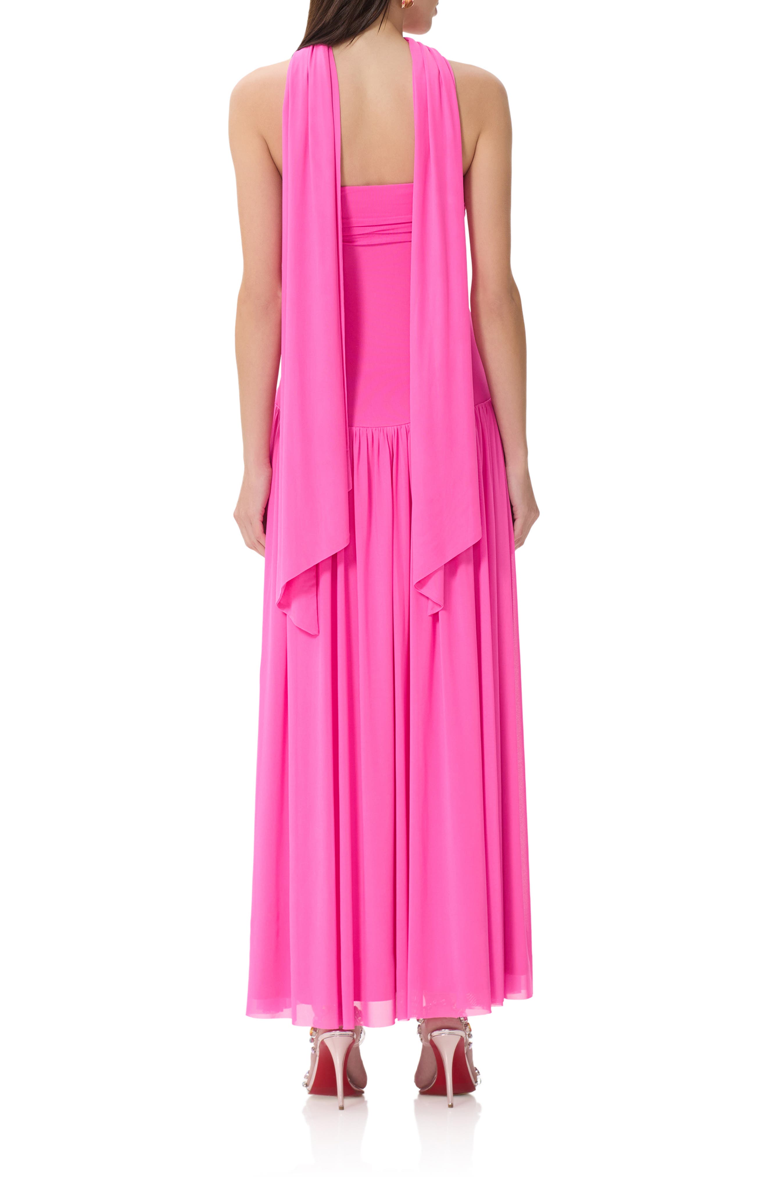 pink scarf maxi dress PrettyLittleThing Women's Lace Asymmetric Frill Scarf Maxi Dress in Pink