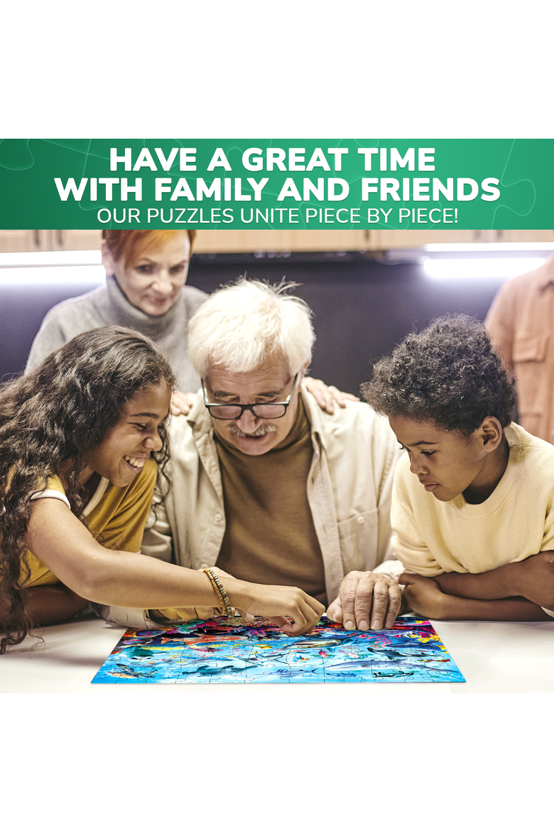 Kids Jigsaw Puzzle Set - Illustrated 100-Piece Puzzles with Educational Themes, Alternate, color, Ocean
