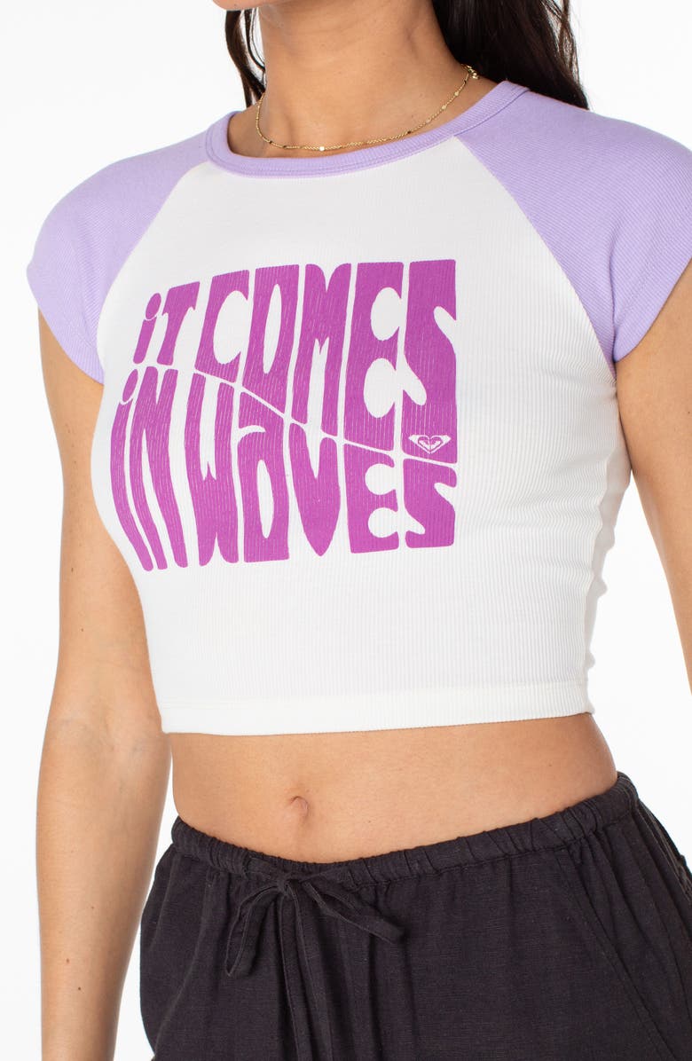 Roxy Comes in Waves Crop Graphic T-Shirt, Alternate, color, Lilac Breeze Comes In Waves