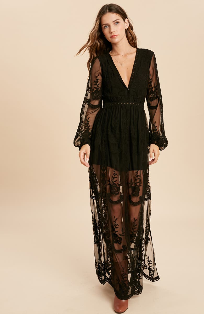 Floral Embroidered Long Sleeve Maxi Dress