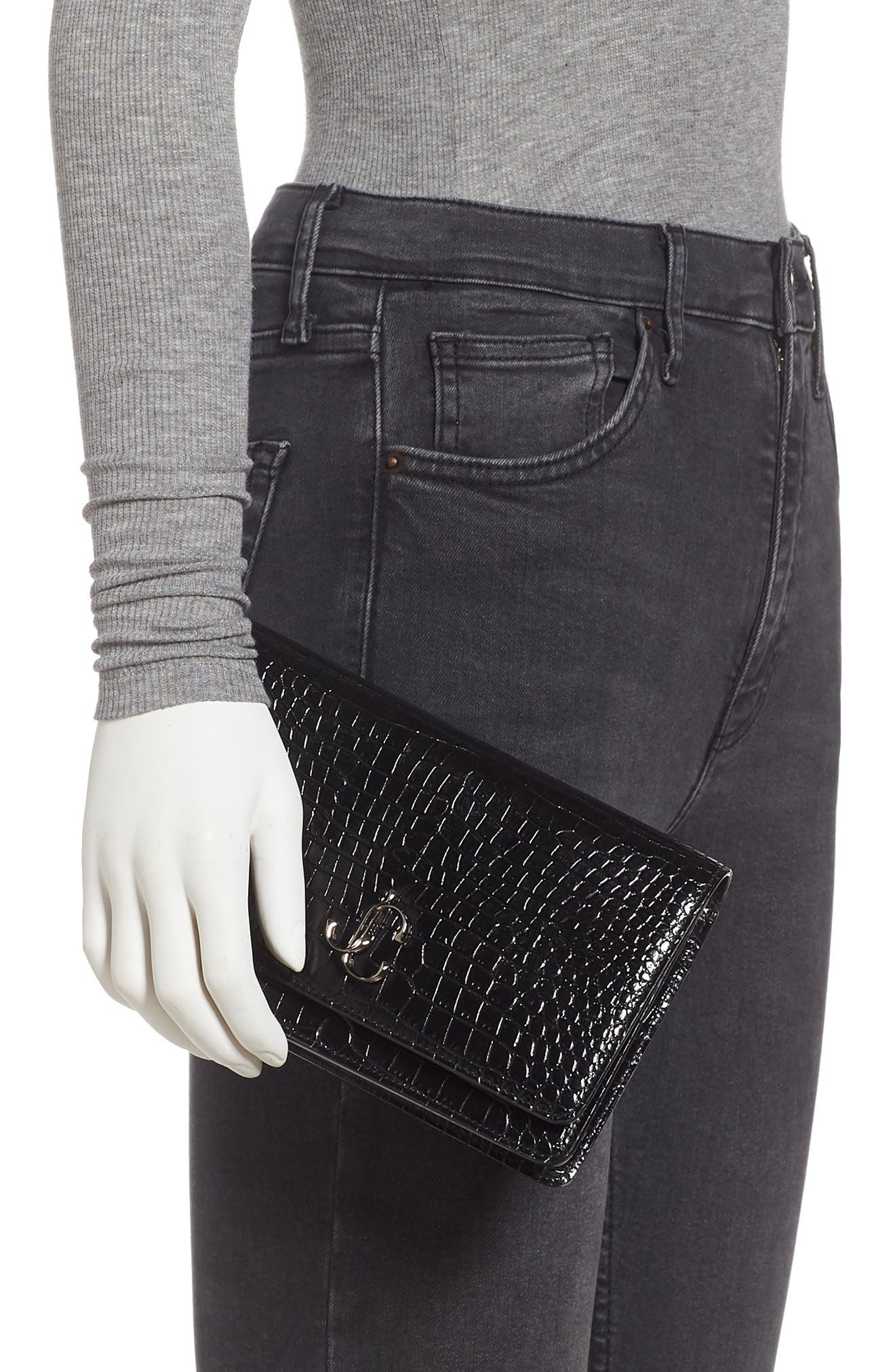 Jimmy Choo Palace Croc Embossed Leather Clutch, Alternate, color, 