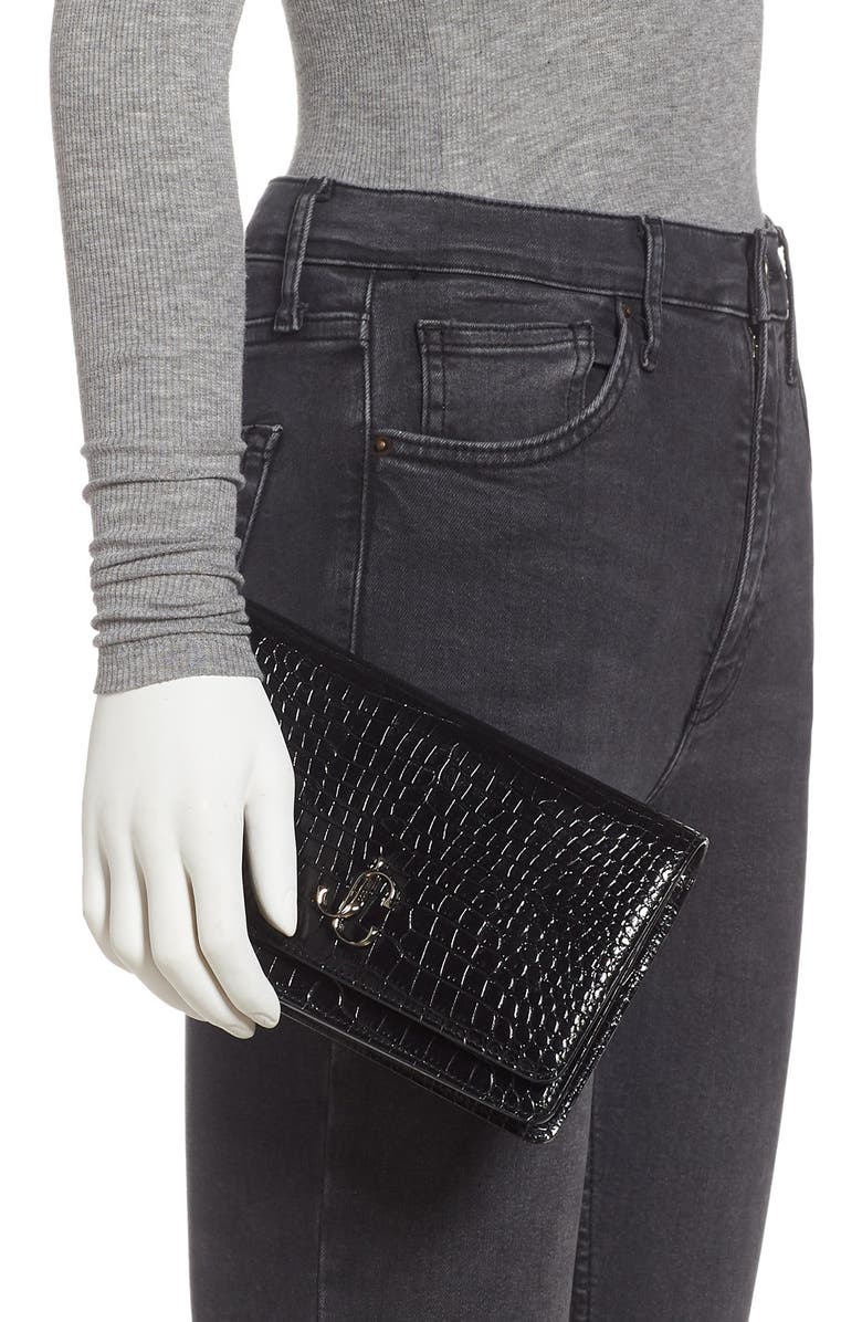 Jimmy Choo Palace Croc Embossed Leather Clutch, Alternate, color,